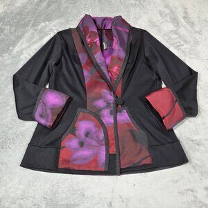 Lee Andersen Jacket Womens Small Black Purple Dark Floral Art to Wear Blazer